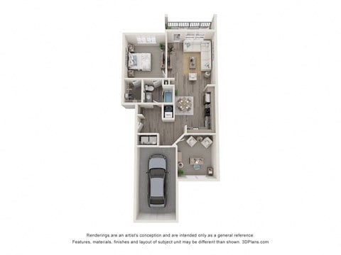 Floor plan for 1 bed, 1 bath, 968 sqft